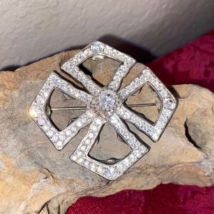 Vintage Premier Designs Maltese Cross Silver Tone Crystal Broach